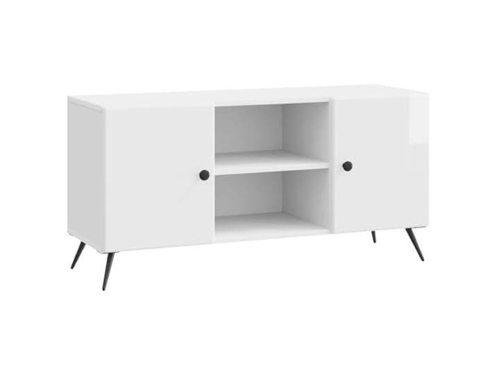 KUPTYERFG TV-Schrank Hochglanz Weiß 102x34,5x50 cm TV Lowboard Modernes TV Board für Wohnzimmer und Heimbüro mit 2 Klapptüren und Regalfach für Konsole und Receiver.