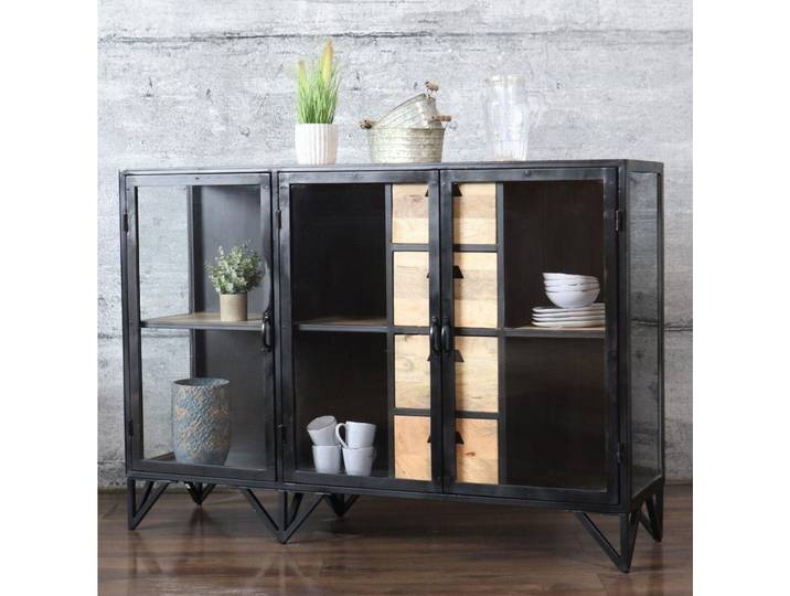 Sideboard Metall Glas BARBAR schwarz Industrial Style Kommode Vitrine