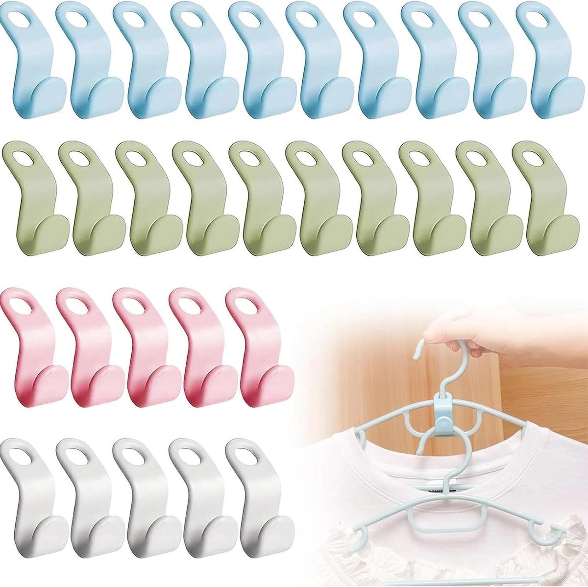 Set van 120 stapelbare hanghaakjes voor jassen en kleding in 4 kleuren