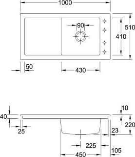 Villeroy & Boch Timeline 60 Spüle 1000 x 510 mm Snow Whi te Ceramicplus