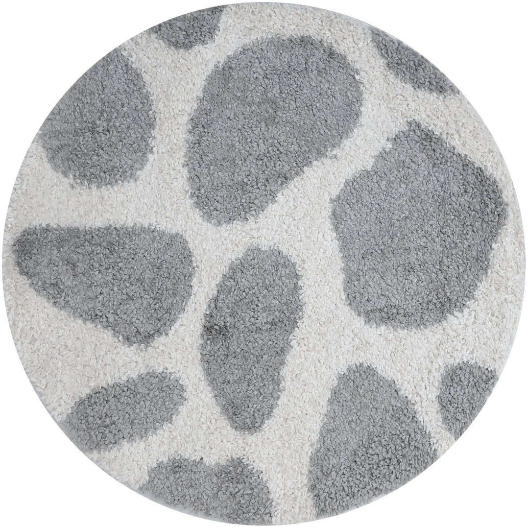 THE RUGS Moodi Modern Shaggy Area Rug Abstract Pebble Design Off-White/Grey Round 120 cm
