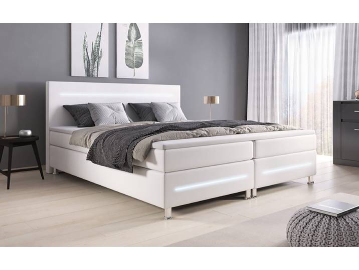 OUTLET - Boxspringbett Sejour mit LED - 180x200 - Weiß - H3 (70-100kg) - Luxusbetten24