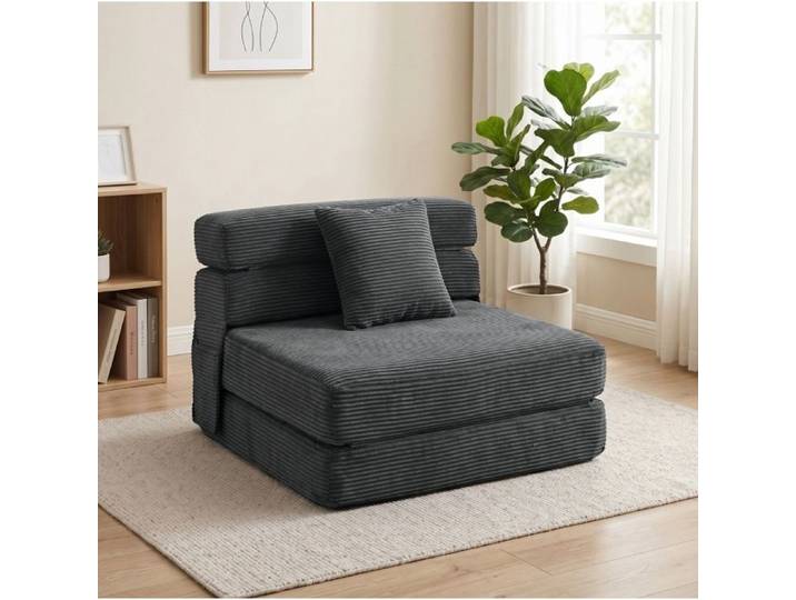 IVMEU Fauteuil-lit convertible 2-en-1 pliable en cordon gris foncé mousse haute densité livré monté