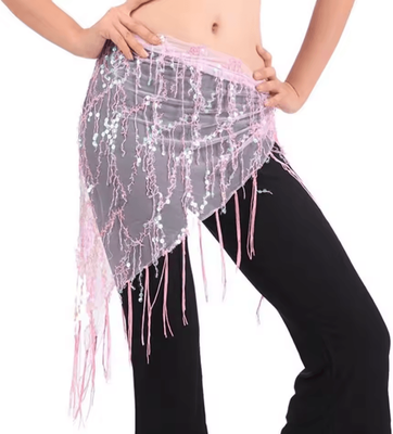 Inspire Curations Shimmering Sequin Belly Dance Hip Scarf Tassel Waist Belt For Performance & Festivals pink