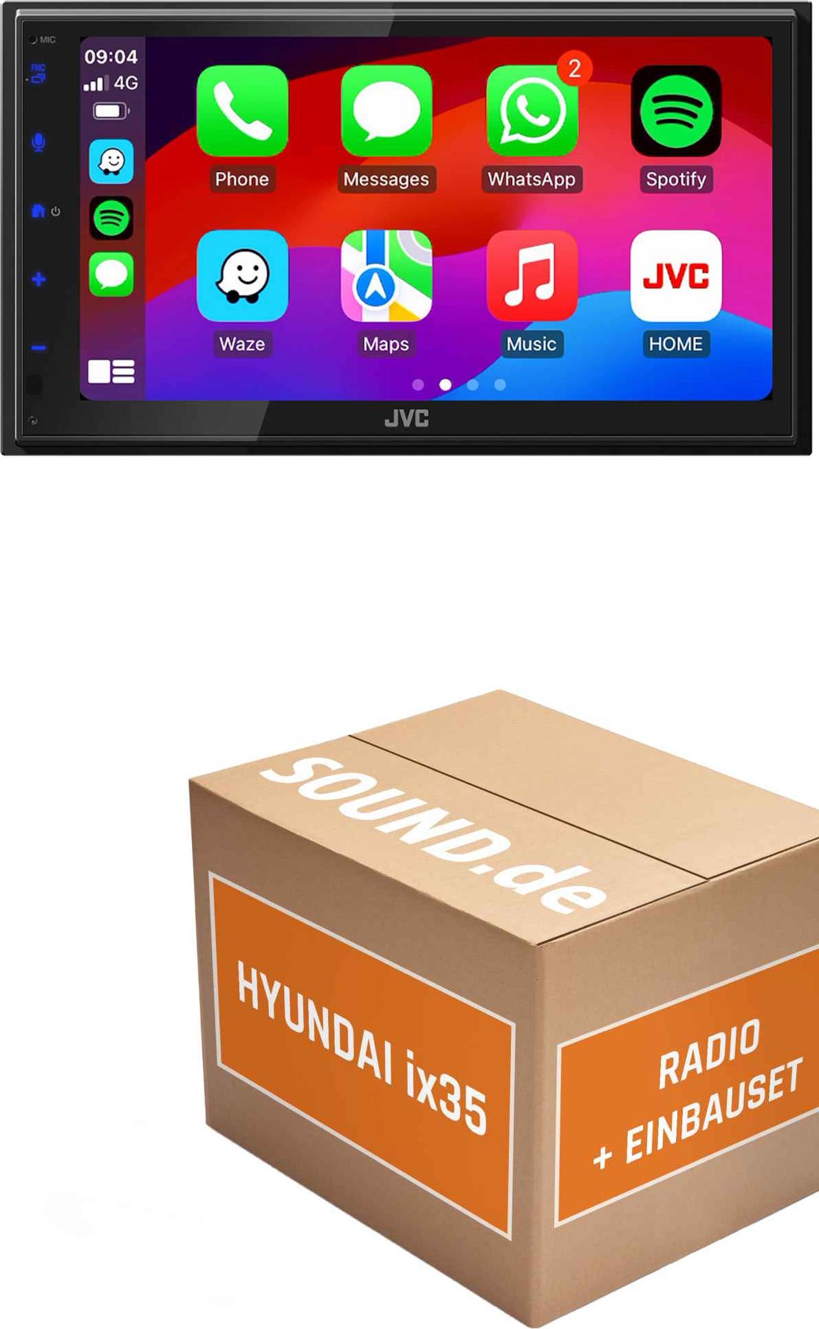 Autoradio Einbaupaket JVC KW-M695DBW passend für Hyundai ix35 mit Navigationssystem | CarPlay Wireless Android Auto Wireless