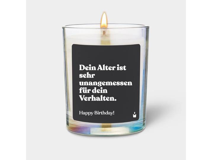 Duftkerze Rainbow Woody Dein Alter ist sehr unangemessen für dein Verhalten. Happy Birthday!