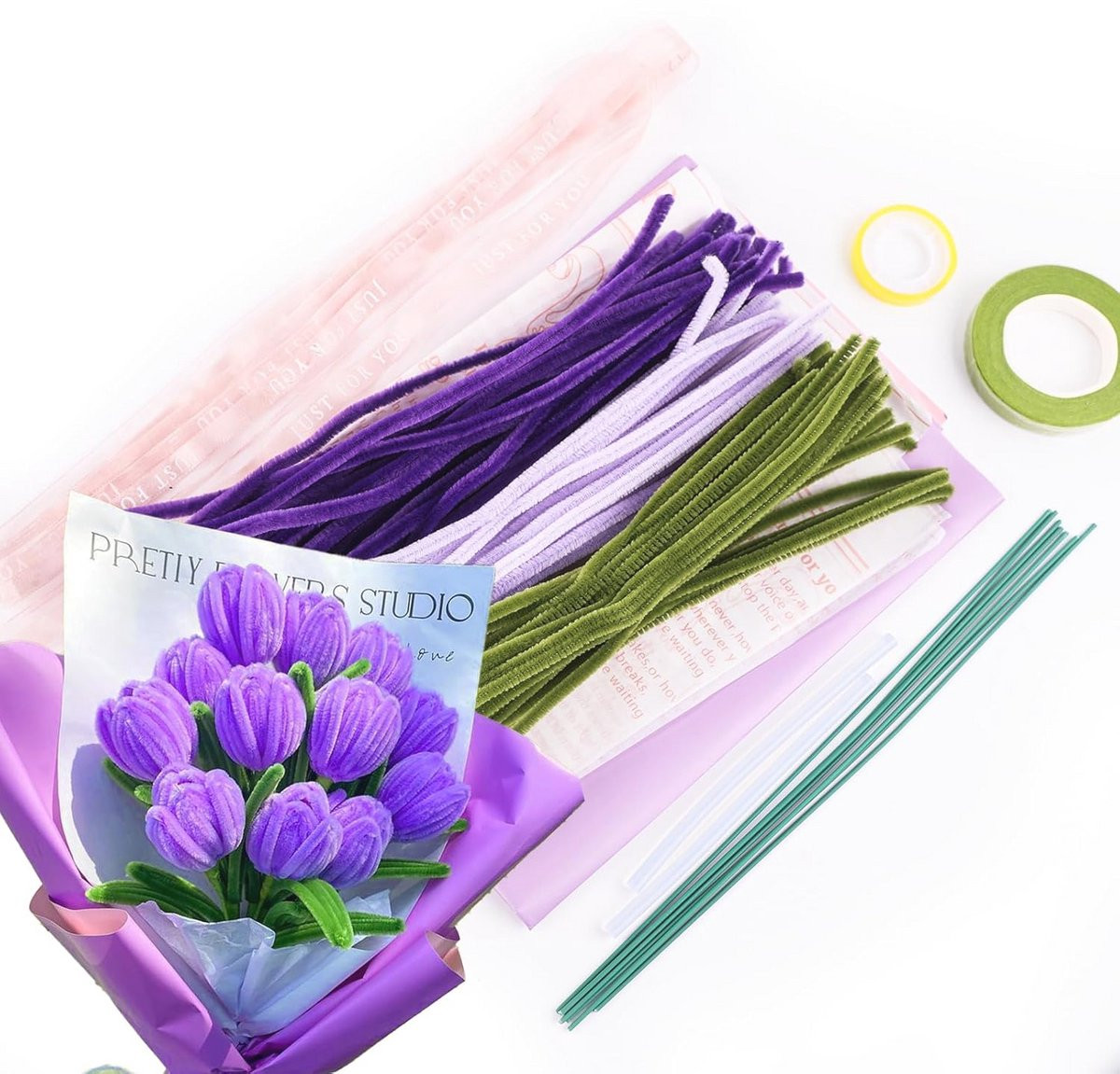 Knutselset voor tulpenboeket met pijpenragers - Creatieve DIY bloemen set