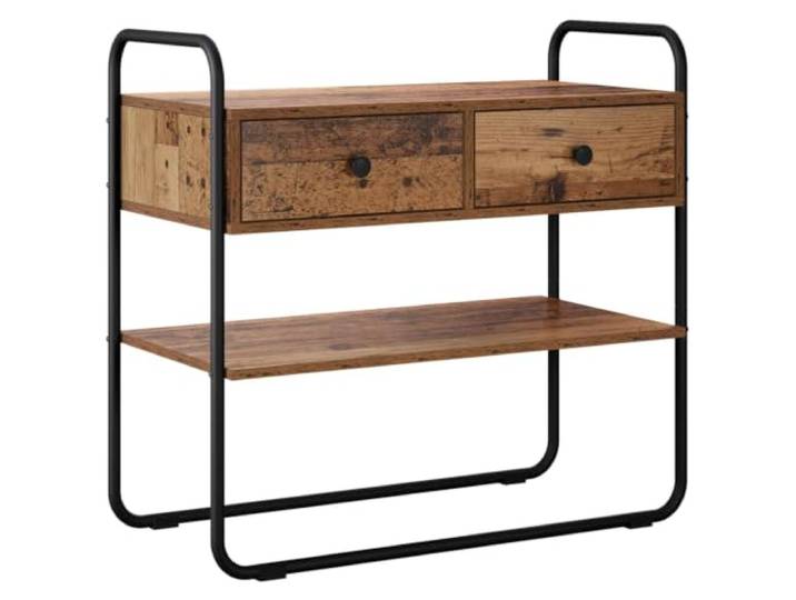 Foknhdi Konsolentisch Altholz-Optik 100x40x75 cm Flurtisch mit Schubladen Schlanker Beistelltisch für Flur und Schlafzimmer mit 2 Schubladen, praktischer Ablage und robustem Stahlgestell.