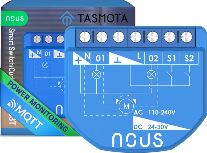 Nous B3T WiFi Tasmota Schaltmodul (2 Kanäle, Leistungsmessung) / Shuttermodul (1 Kanal, ESP32)