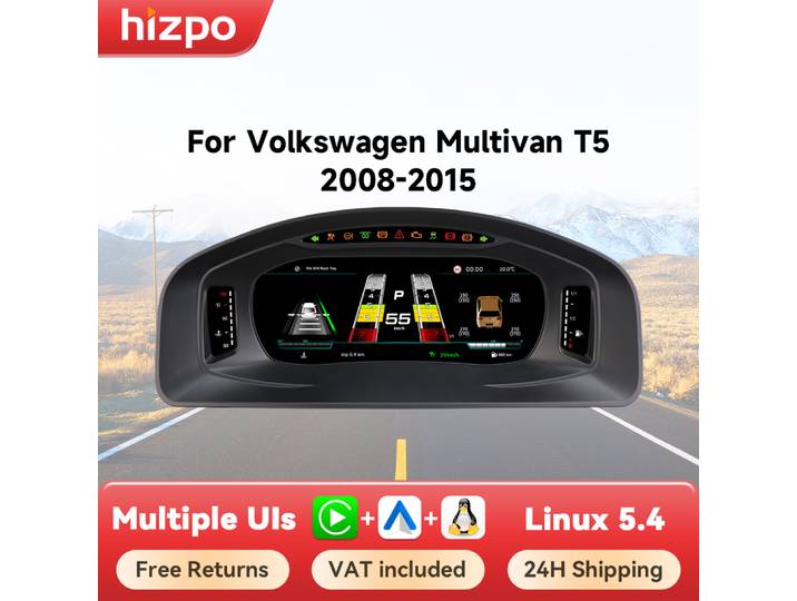 Tableau de bord numérique LCD Hizpo Wowuseful 10,25 pouces pour Volkswagen Multivan T5 2008-2015