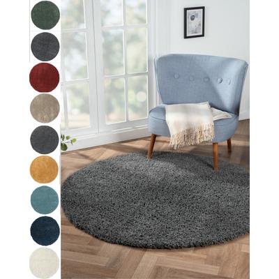 Hochflor-Teppich "My Shaggy", grau, H:37mm Ø:100cm, Polypropylen (PP), MYFLAIR MÖBEL & ACCESSOIRES, Teppiche, Shaggy, Uni Farben, leicht glänzend, Microfaser, extra flauschig