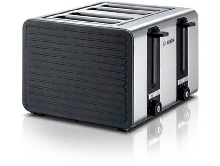 BOSCH Toaster TAT7S45, 4-Schlitz Toaster, mit Abschaltautomatik , grau (grau, schwarz), B:28cm H:18,4cm T:27,6cm, Toaster, ideal für 4 Scheiben Toast, 1800 W, Edelstahl/grau, Toaster