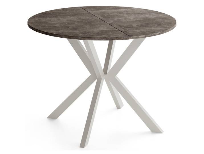 ESSTISCH Valeo – Runder Esstisch, Ausziehbar – Kaschmirfarbene Metallbeine – Modernes Design – Beton Dunkelgrau 90-130/90/76 cm