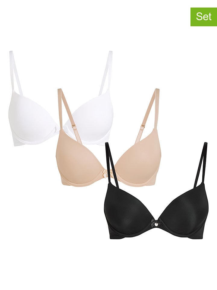 Hunkemöller 3er-Set: Bügel-BHs "P&M" in Schwarz/ Beige/ Weiß - 75D