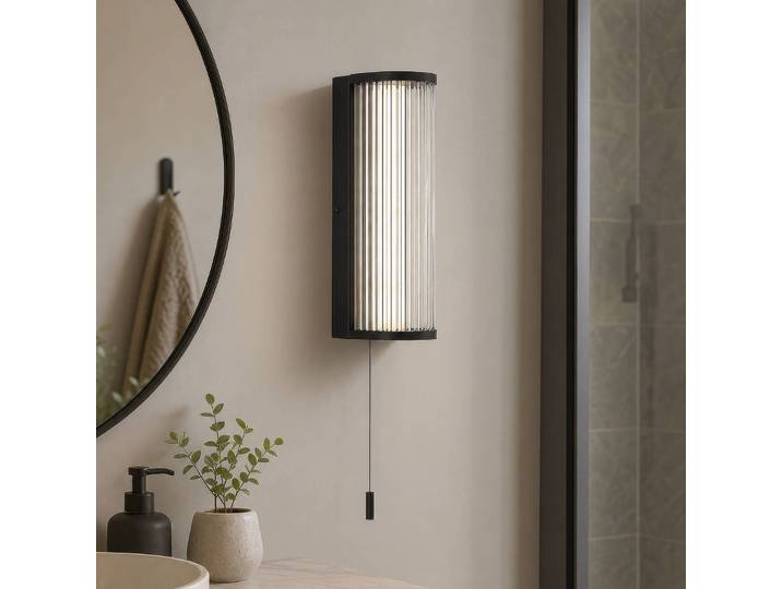 Searchlight Wandleuchte Rue, dimmbar, schwarz, für Badezimmer, Metall