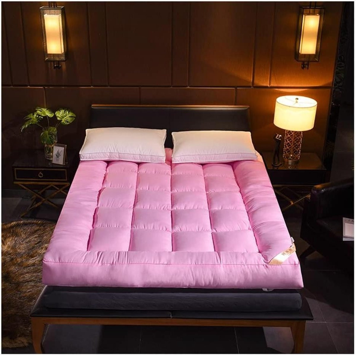Grijs Futon Matrastopper met dikke gewatteerde vulling - 200 x 220 cm