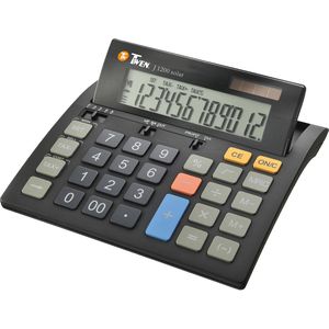 TWEN Tischrechner J 1200 Solar, 12-stelliges LC-Display, Solar- & Batteriebetrieb