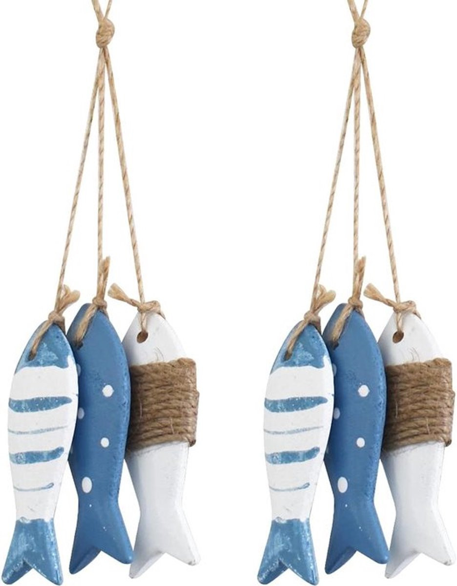 Houten maritieme hangdecoratie met vissen voor doop, communie of badkamer