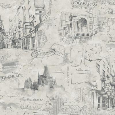 Taupe Harry Potter Map Peel and Stick Wallpaper by RoomMates