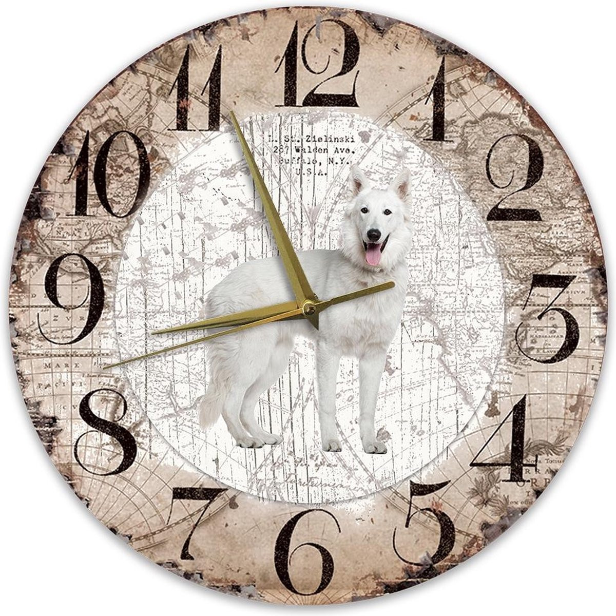 Houten Klok Husky Hond - 30 cm - Analoog
