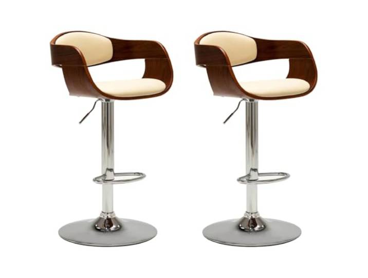 HBBMGYD Barstühle, cremefarben, gebogenes Holz und Kunstleder, 2 Stück Höhenverstellbare Hocker, verchromter Metallsockel, Fußstütze, leicht zu reinigendes Kunstleder, 110 kg