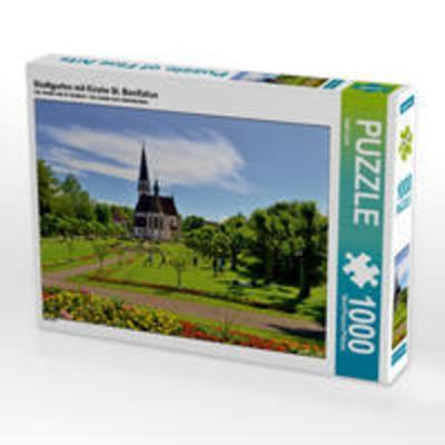 CALVENDO Puzzle Stadtgarten mit Kirche St. Bonifatius 1000 Teile Lege-Größe 64 x 48 cm Foto-Puzzle Bild von Ingo Laue