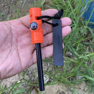 Inspire Daily Merch All Weather Magnesium Fire Starter With Compass For Camping And Survival orange