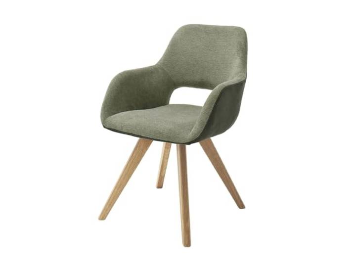 Schalenstuhl >ASELLA< Hochwertiger Schalenstuhl ASELLA – modernes Design, olivfarbende Polsterung, eichenfarbenes Massivholzgestell, ergonomische Sitzform, langlebiges Material, einfache Montage