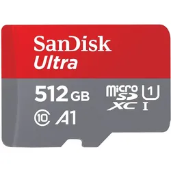 Sandisk Ultra mit Adapter (512 GB, microSDXC, U1, UHS-I), Speicherkarte, Grau, Rot