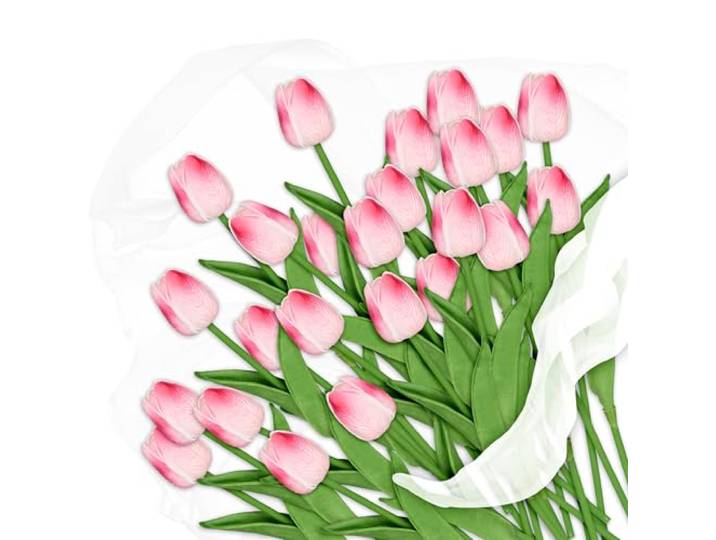Relaxdays Bouquet de 24 Tulipes artificielles\, en Plastique\, Hauteur de chacune : env. 33\,5 cm\, Rose et Vert