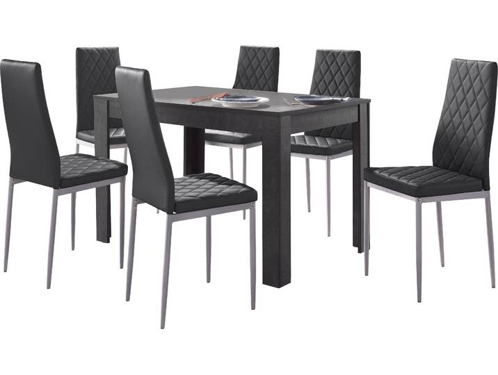 Essgruppe GOODPRODUCT Brooklynn , grau (schieferfarben, schwarz), B:120cm, Sitzmöbel-Sets, Essgruppe, 4 Stühle mit einem pflegeleichten Kunstleder Bezug, 1 Tisch