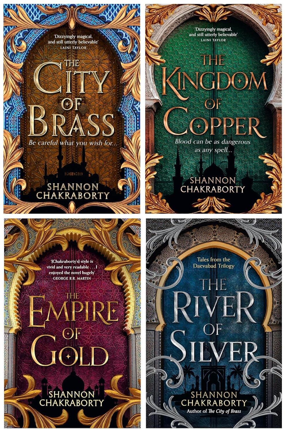 HarperCollins Publishers UK Ltd The Daevabad Trilogy 4 Books Collection Set by S. A. Chakraborty - City of Brass, Kingdom of Copper, Empire of Gold, River of Silver - Paperback Fantasy Fiction