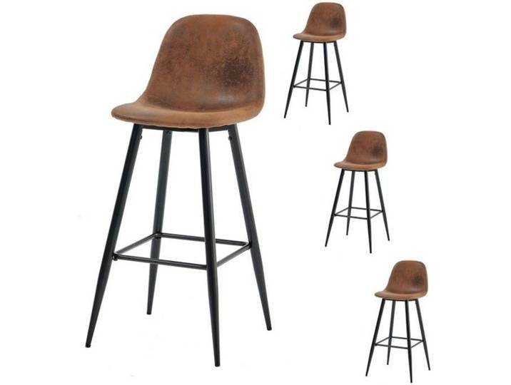 MEUBLES COSY Lot de 4 tabourets de bar industriels avec dossier en suédine - CHARLTON BAR