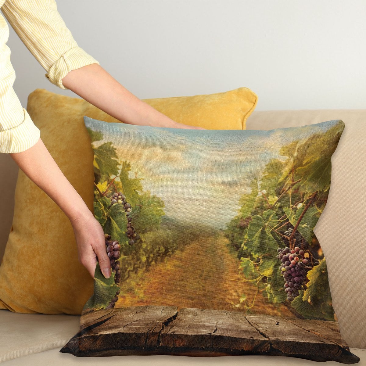 ABAKUHAUS Vineyard Sierkussenhoes - Groen Bruin - 40 x 40 cm
