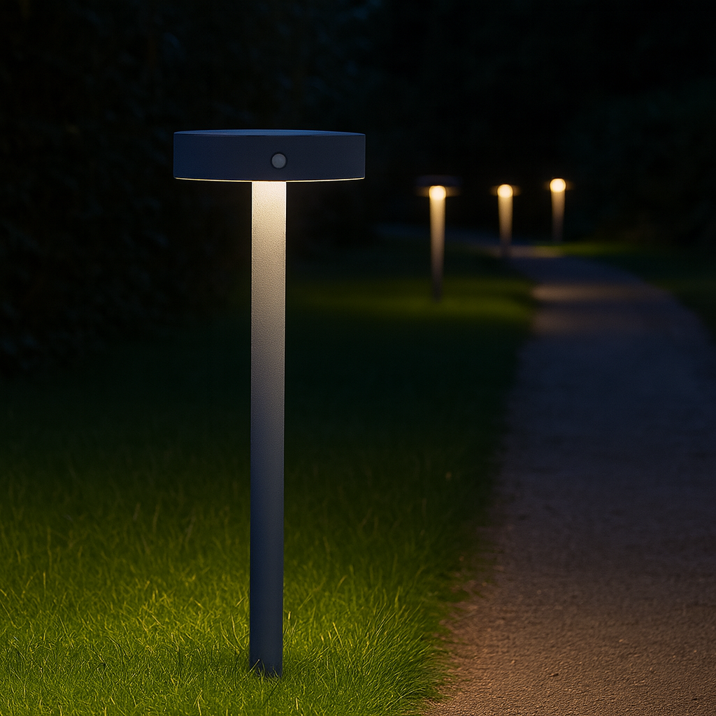 Syrio Lampione Solare Da Giardino H. 50 - Ip65 Con Pannello Integrato E Sensore Di Movimento In Colore Antracite