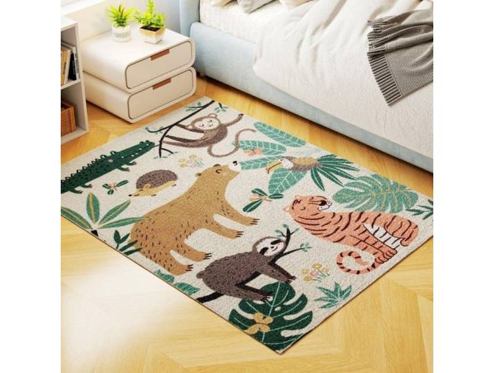 Tapis jungle polaire design animaux facile d'entretien multicolore salon chambre bébé 160x120x1cm