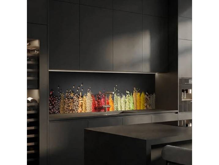 dedeco Küchenrückwand Gewürze V1 240x60cm Acrylglas 3mm Spritzschutz Küche Wasserfeste Küchenrückwand, 3 mm Acrylglas – fugenloser Fliesenersatz, pflegeleicht, Spritzschutz für Herd & Spüle