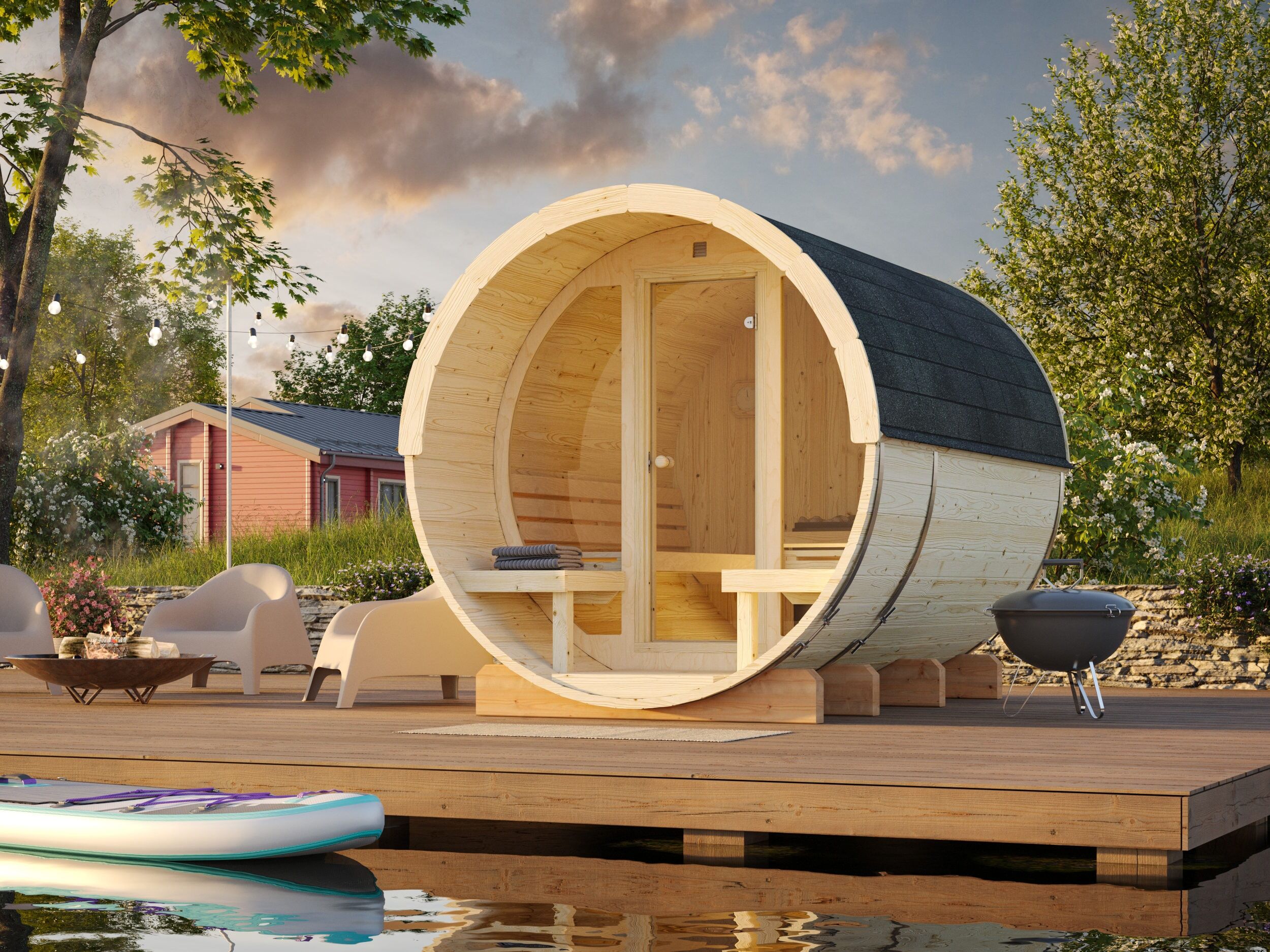 Sauna PALMAKO "Anita 1,6+0,7 m² mit Glaswand", beige (natur), ohne Ofen, (ohne Ofen), Saunen