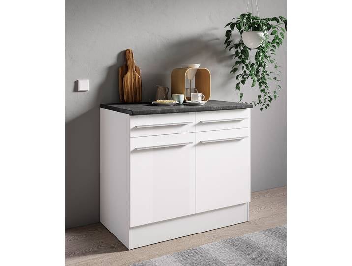 Meuble bas 100cm Blanc/Blanc brillant