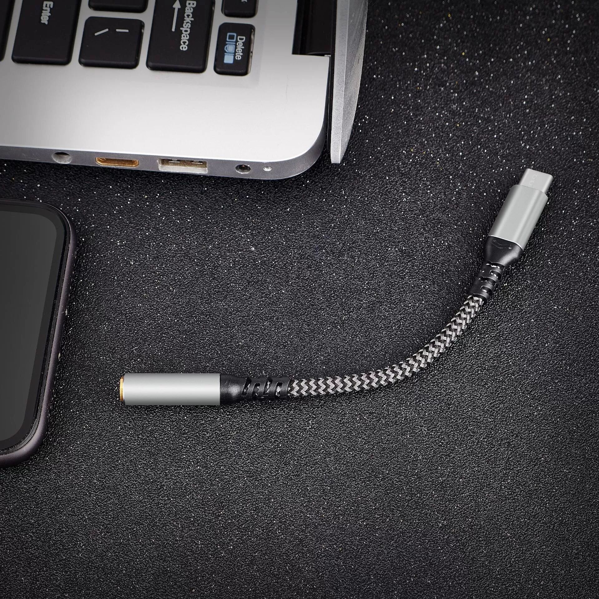 INF Type-C auf 3,5mm Kopfhörer Adapter mit DAC Chip für Anrufe Grau