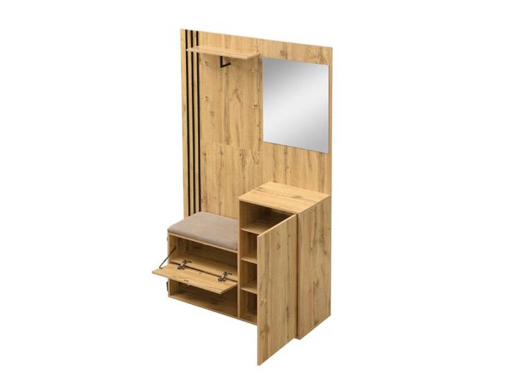 Garderobenset Entrée Compact - Miroir Banc Schirmablage Noir