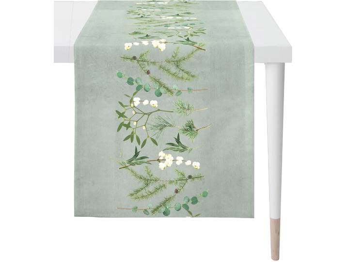 Tischläufer APELT 4687 CHALET STYLE, Weihnachtsdeko, Weihnachten , grün (grün, weiß, natur), B:42cm L:140cm, Baumwolle, Tischdecken, Tischläufer, Digitaldruck