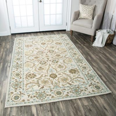 NAVATEXTURA Crypt Blue, Beige, and Ivory Floral Hand-tufted Wool Blend Rug