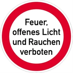 Aufkleber Feuer, offenes Licht und Rauchen verboten, Textschild, Folie, Ø 200 mm
