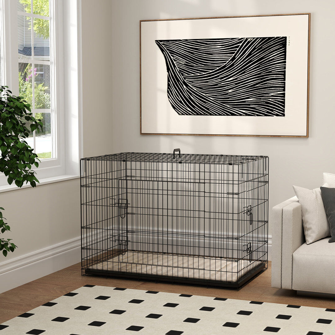 PawHut Dog Crate with Two Doors Tray Soft Cushion for Extra Large Dogs Black Large (50-95lbs)