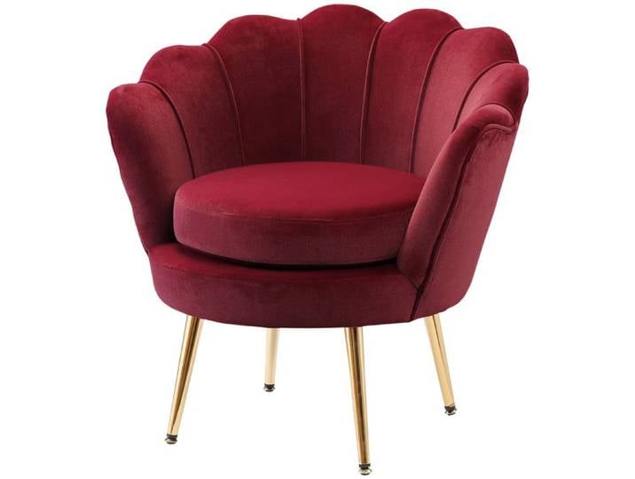 LIA Fauteuil salon fauteuil en velours fauteuil coquillage avec pieds en métal doré pour chambre à coucher rouge