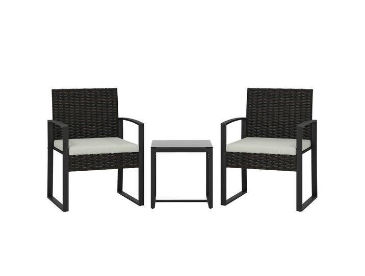 Outsunny Bistroset 3 Tlg. aus PE-Rattan, Cremeweiß, Metall, 3-teilig, Füllung: Schaumstoff,Schaumstoff, quadratisch, Gartenmöbel, Gartengarnituren, Gartenmöbel-Sets