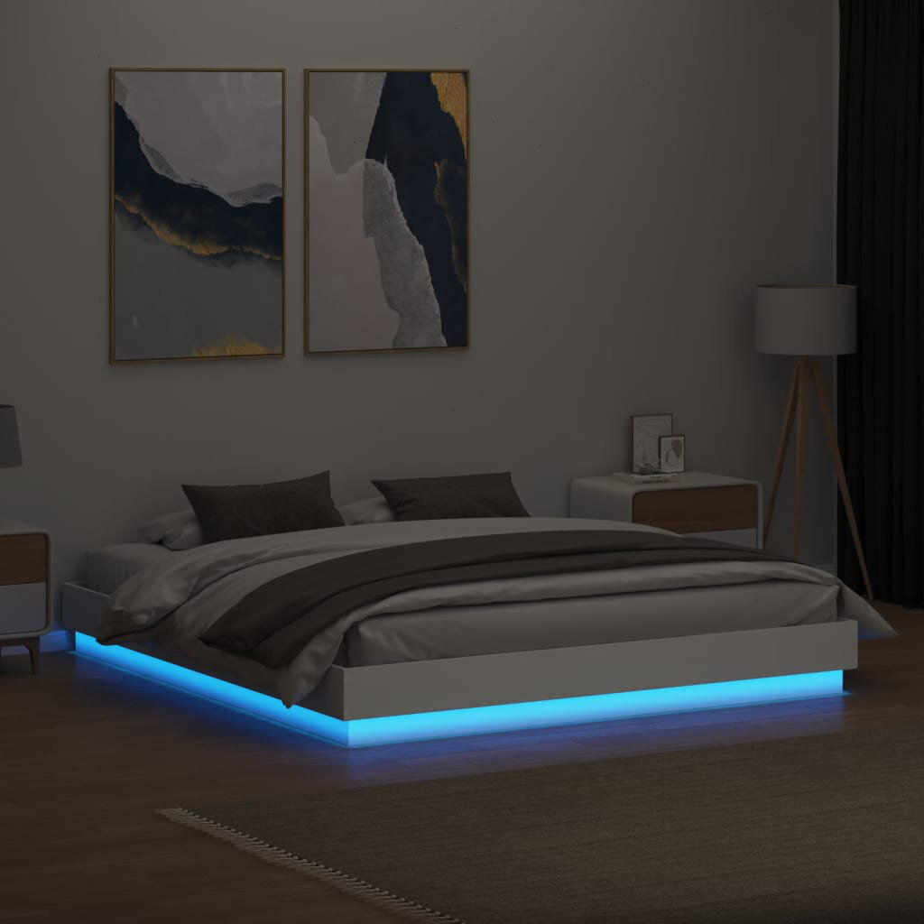 17 Stories Bed Frame With LED Lights White 200 x 220 cm