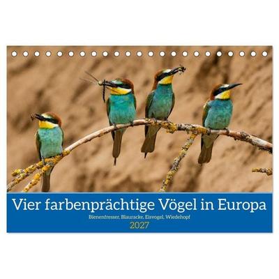 Vier farbenprächtige Vögel in Europa (Tischkalender 2027 DIN A5 quer), CALVENDO Monatskalender