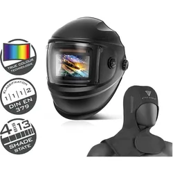 Stahlwerk, Schutzbrille + Gesichtsschutz, Automatik-Schweisshelm BULLET 3-in-1 – Schweissschutzhelm im Set inklusive Schweisshaube
